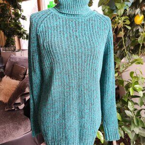 Vintage Eddie Bauer Sweater Medium Woman's‎ Green Turtle Neck Knit Heavyweight